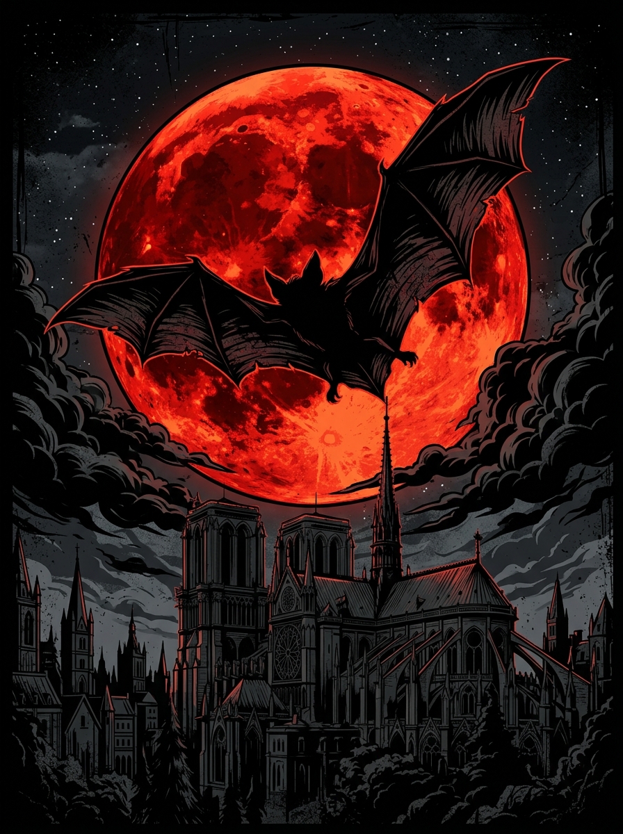 Fledermaus vor rotem Mond